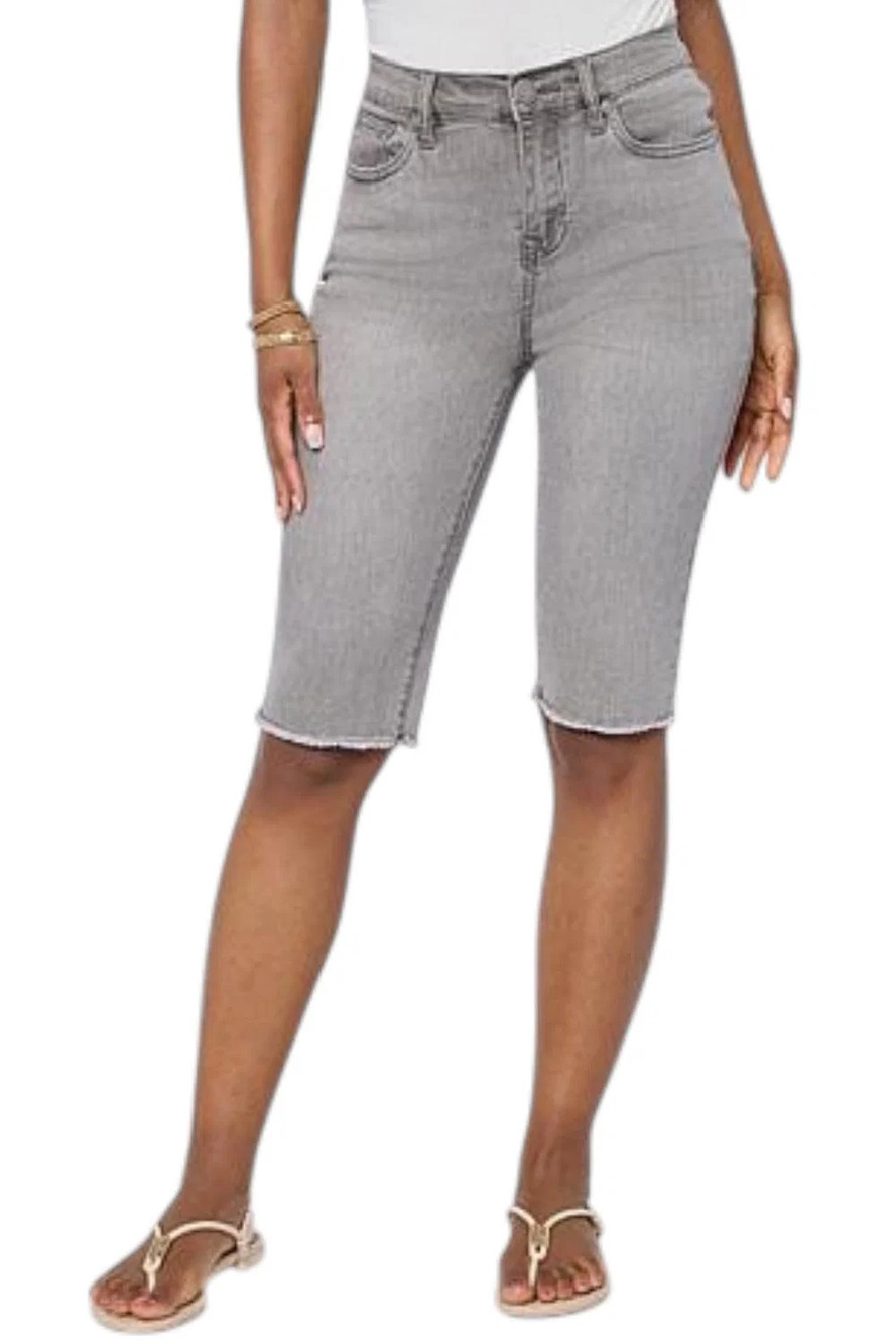 DG2 by Diane Gilman Women's Denim Fray Hem Bermuda Short Gray - Regular